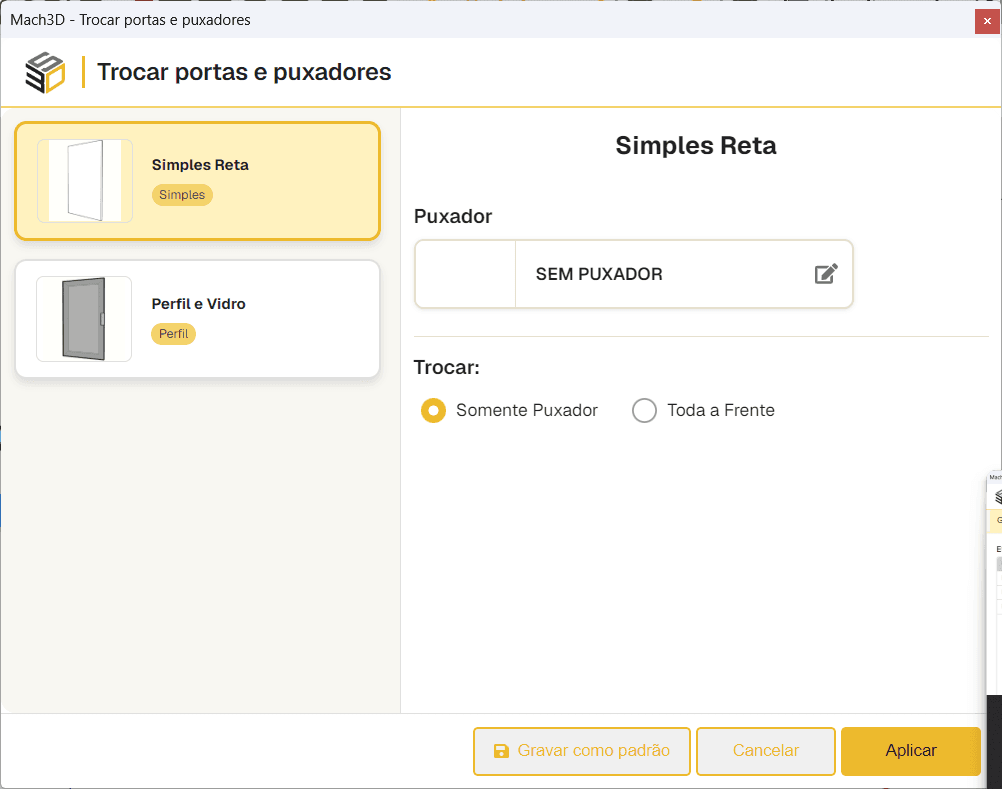 Troca de portas, frentes e puxadores no Mach3DS