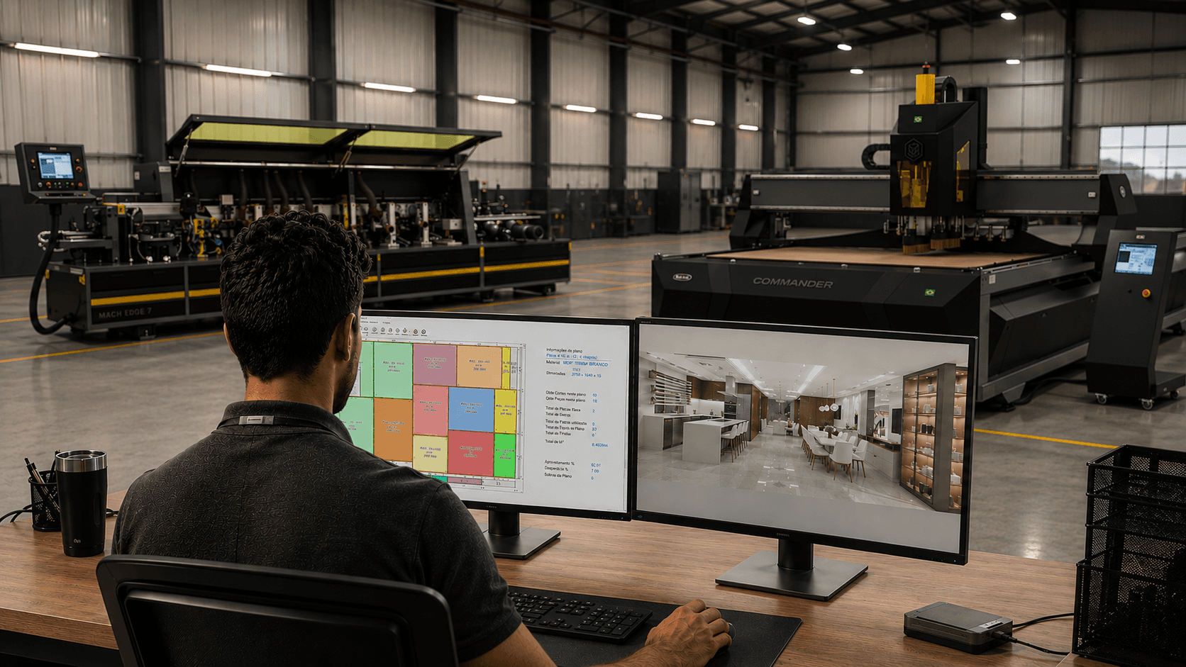 Operador usando Mach3D Corte com plano de corte e render 3D integrado a máquinas CNC