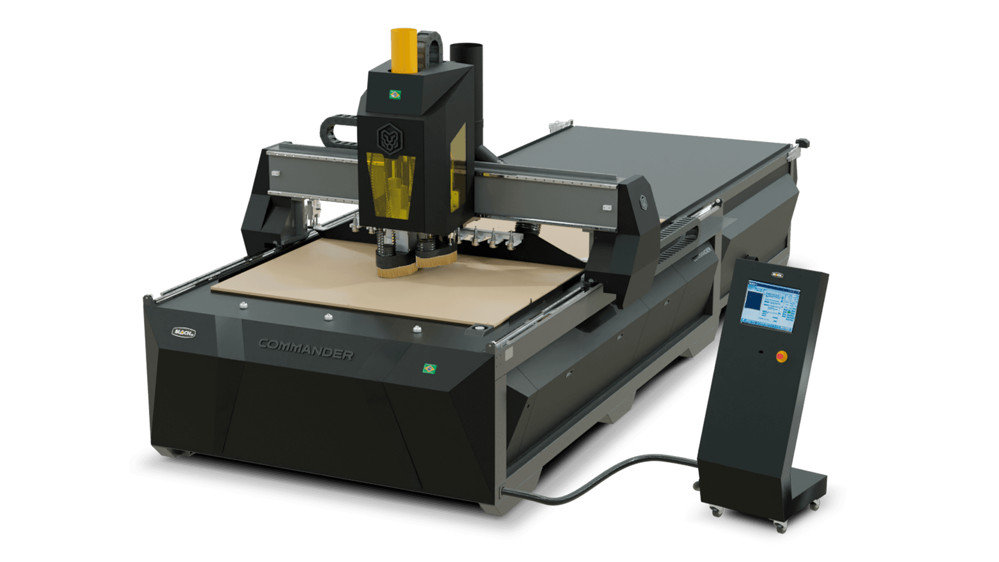 Maquina CNC Commander preparada para executar um plano de corte