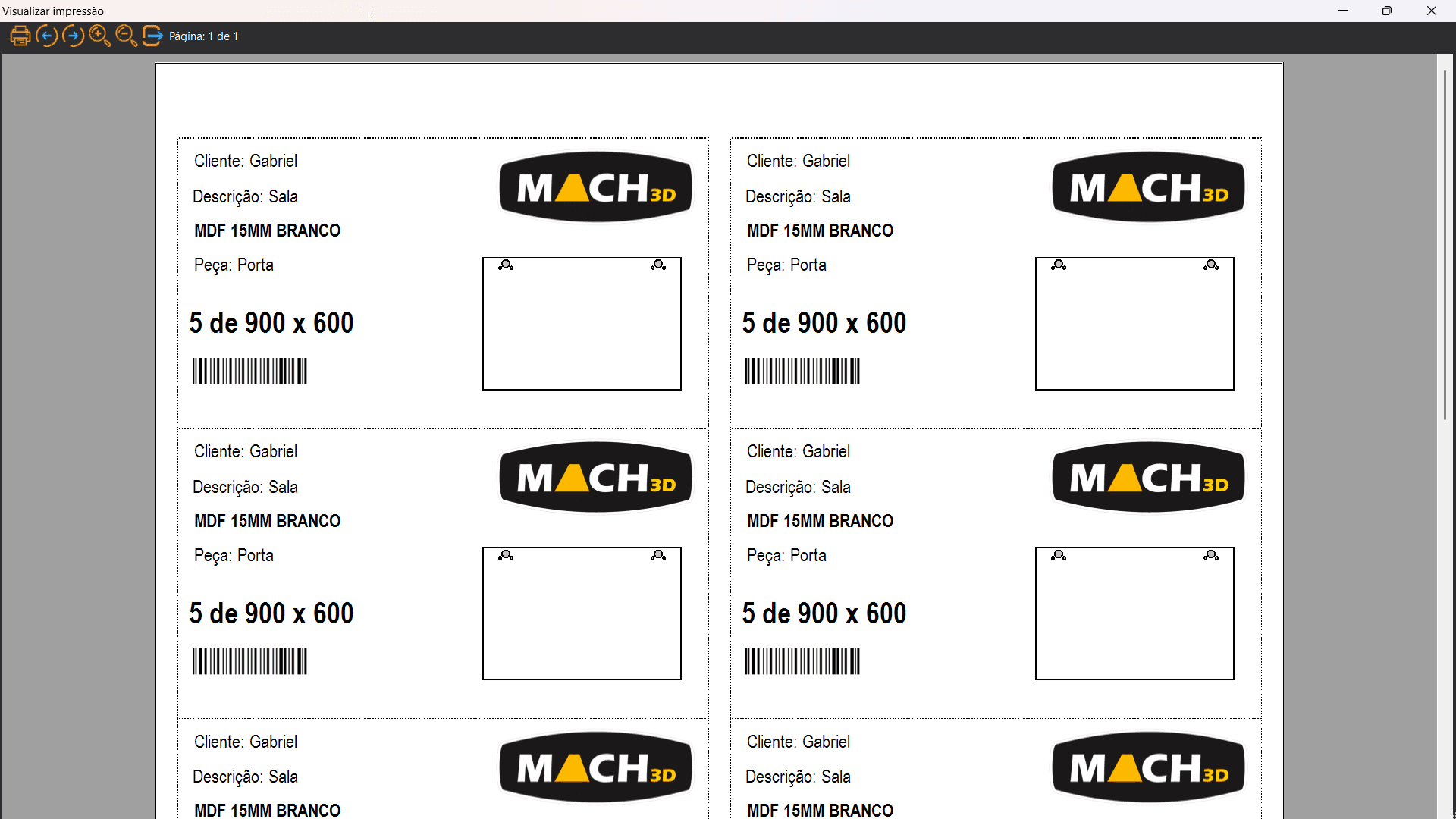 Tela de etiquetas personalizadas do Mach3D Corte com dados de produção